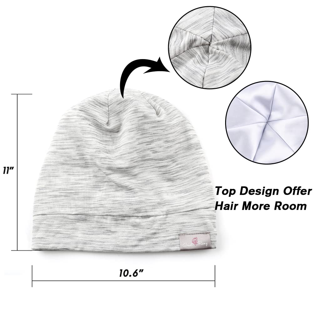 Greatremy Beanie Kids Silky Satin Lined Hair Bonnet Sleep Cap-Adjustable Elastic Band Slouchy Cotton