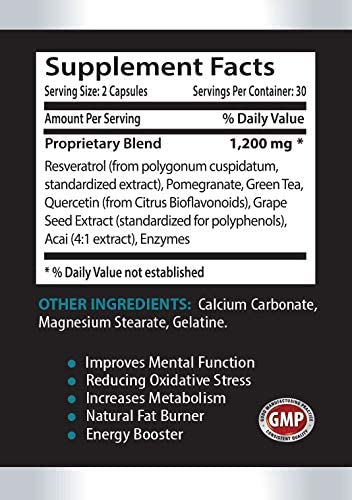 Anti inflammatory Supplement - RESVERATROL Complex 1200 MG - Pure and Potent Ingredients - resveratr