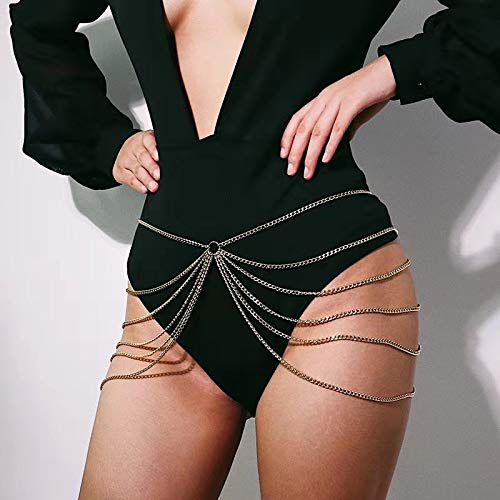 Jovono Boho Layered Belly Chain Gold Tassel Bikini Body Chain Waist Chain for Women and Girls