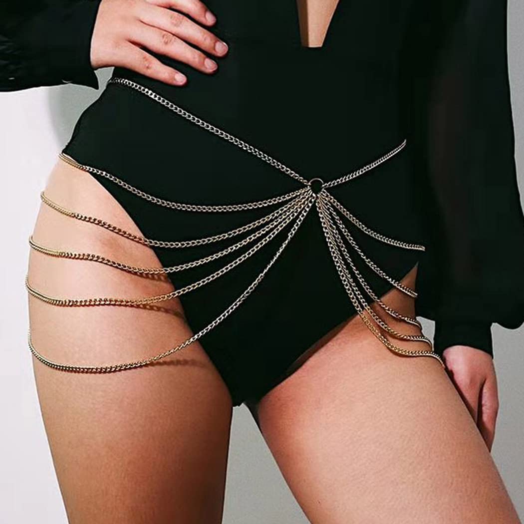 Jovono Boho Layered Belly Chain Gold Tassel Bikini Body Chain Waist Chain for Women and Girls