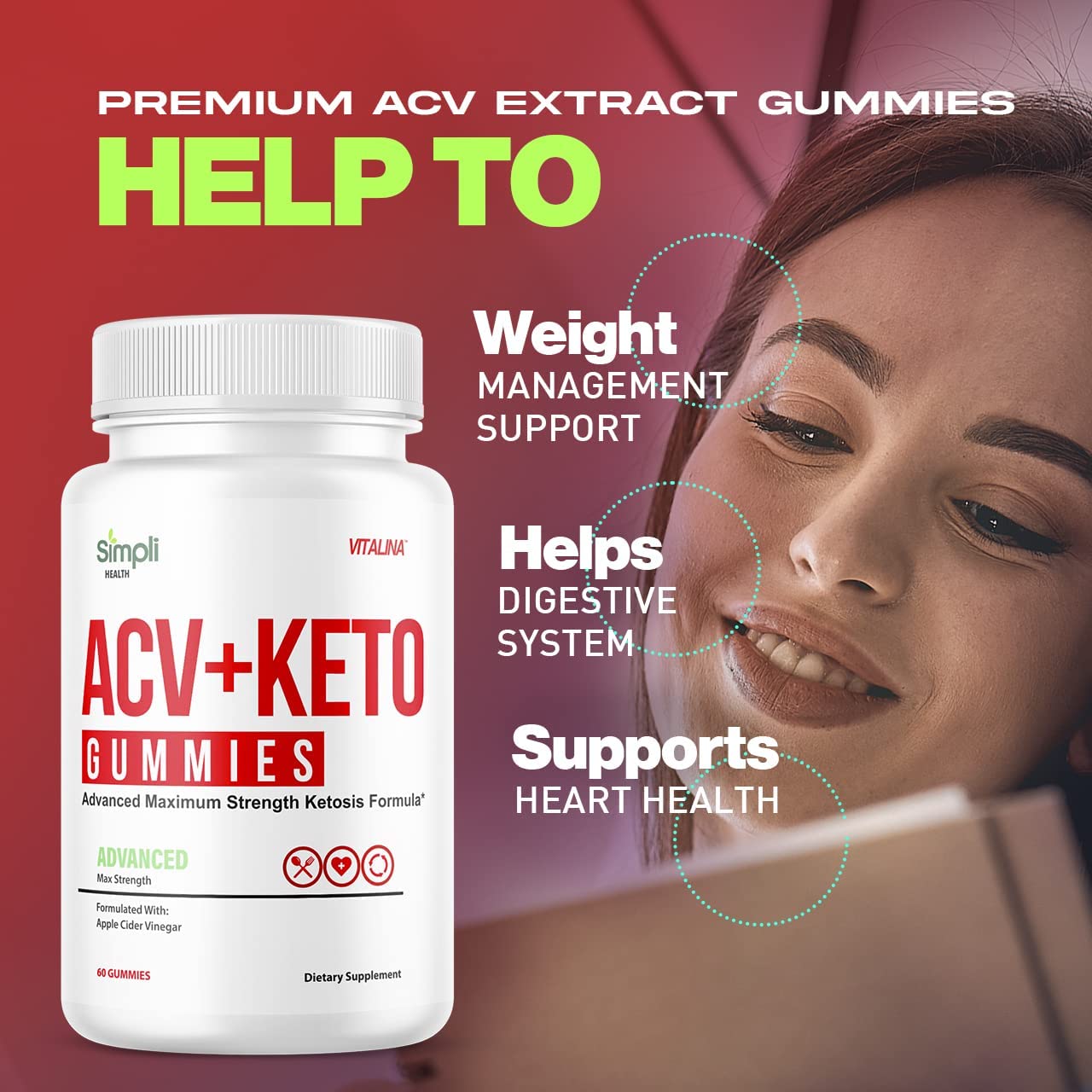 (6 Pack) Simpli ACV Ketosis Gummies, Simpli Health ACV Plus Ketogenic, Simple Health Gummies, Simpli