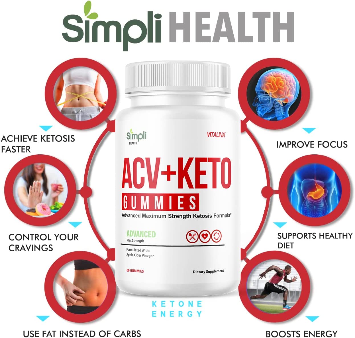 (6 Pack) Simpli ACV Ketosis Gummies, Simpli Health ACV Plus Ketogenic, Simple Health Gummies, Simpli