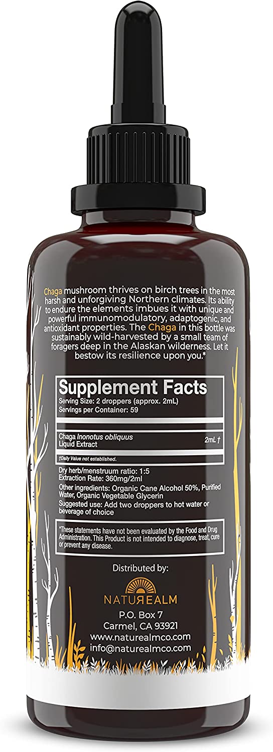 Naturealm Chaga Mushroom Extract - Liquid Drops - Potent Dual Extraction Tincture - Wild-Harvested i