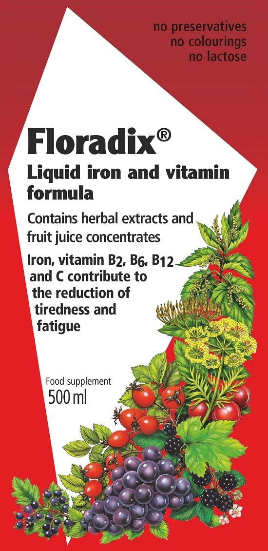 Flora, Floradix Iron + Herbs, Natural Liquid Iron Supplement, 17 fl Ounce (500 ML)
