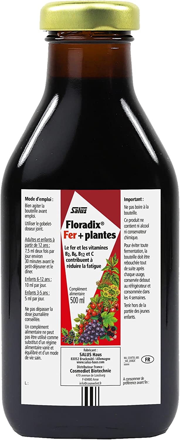 Flora, Floradix Iron + Herbs, Natural Liquid Iron Supplement, 17 fl Ounce (500 ML)