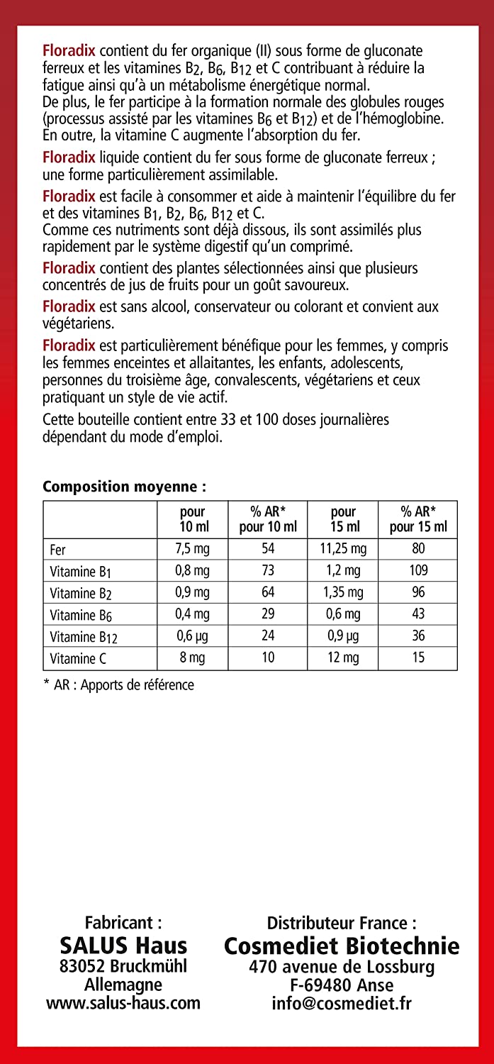Flora, Floradix Iron + Herbs, Natural Liquid Iron Supplement, 17 fl Ounce (500 ML)