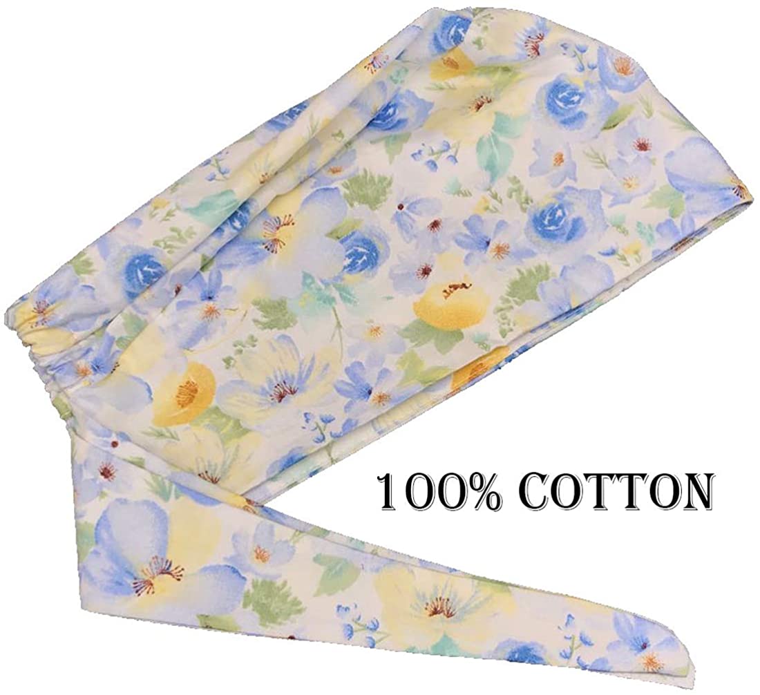 UDOME Working Cap with Buttons Cotton Sweatband Adjustable Tie Back Head Covers Hair Bonnets for Wom