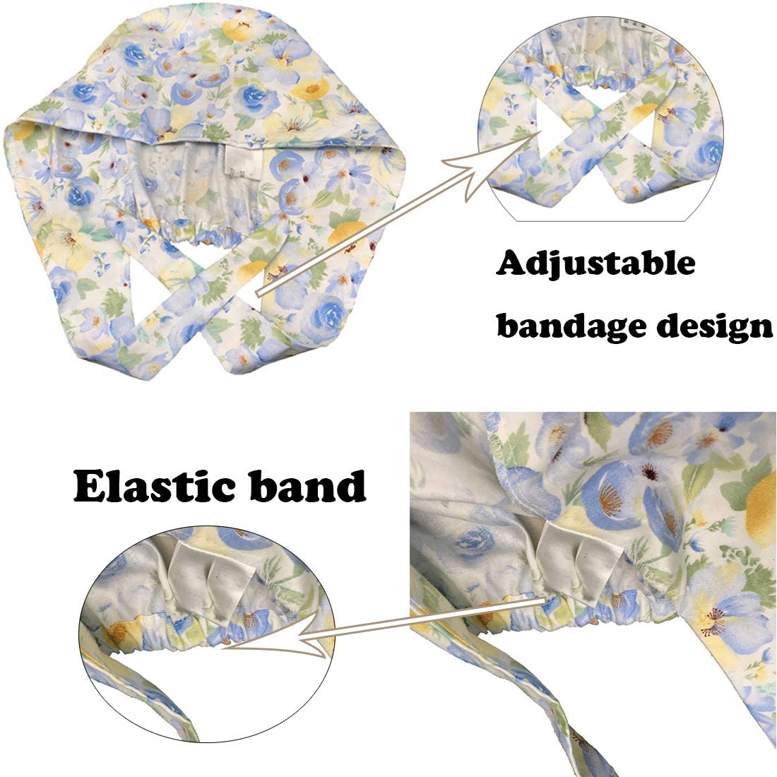 UDOME Working Cap with Buttons Cotton Sweatband Adjustable Tie Back Head Covers Hair Bonnets for Wom