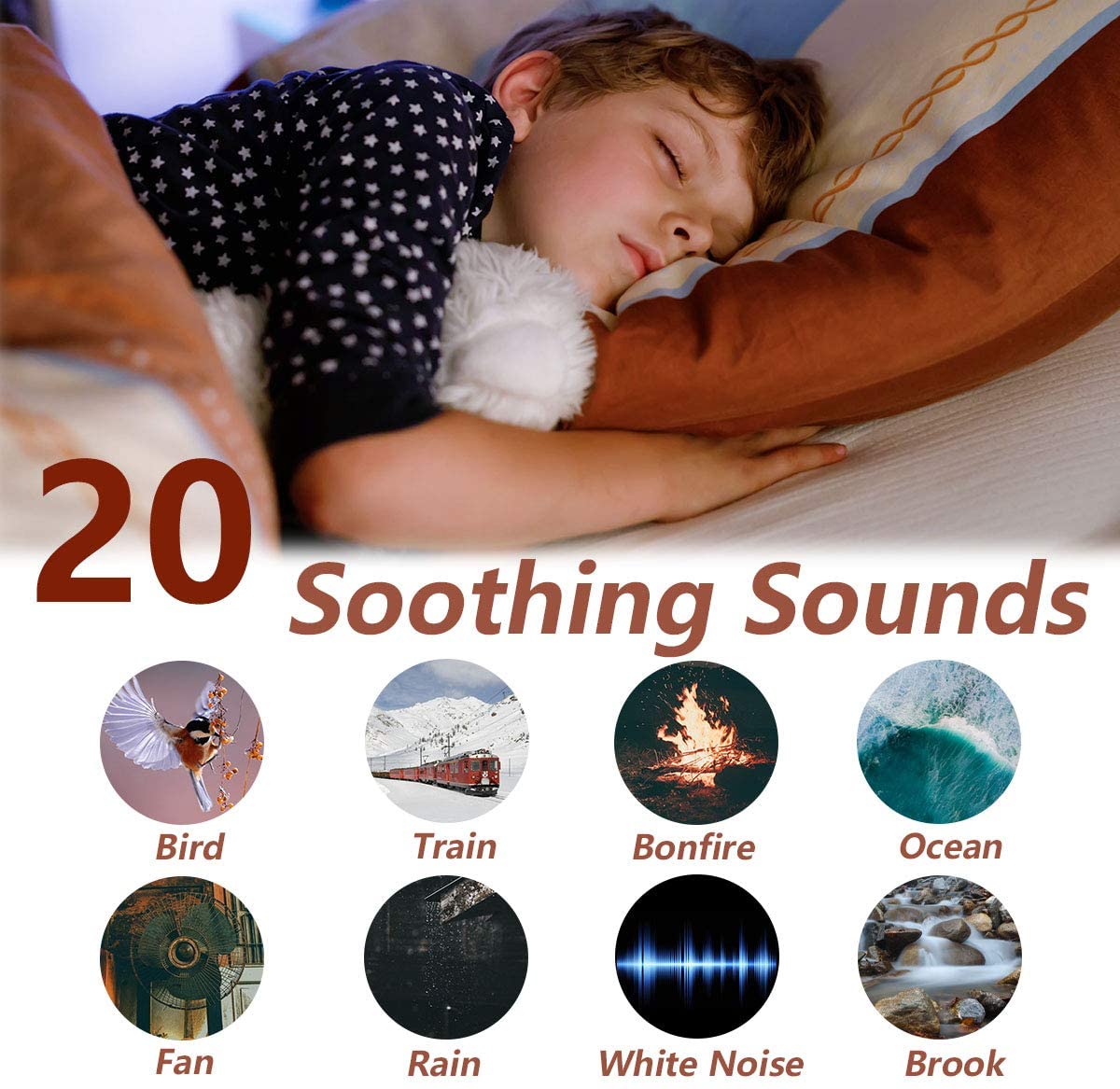 Magicteam Sound Machines White Noise Machine with 20 Non Looping Natural Soothing Sounds and Memory 