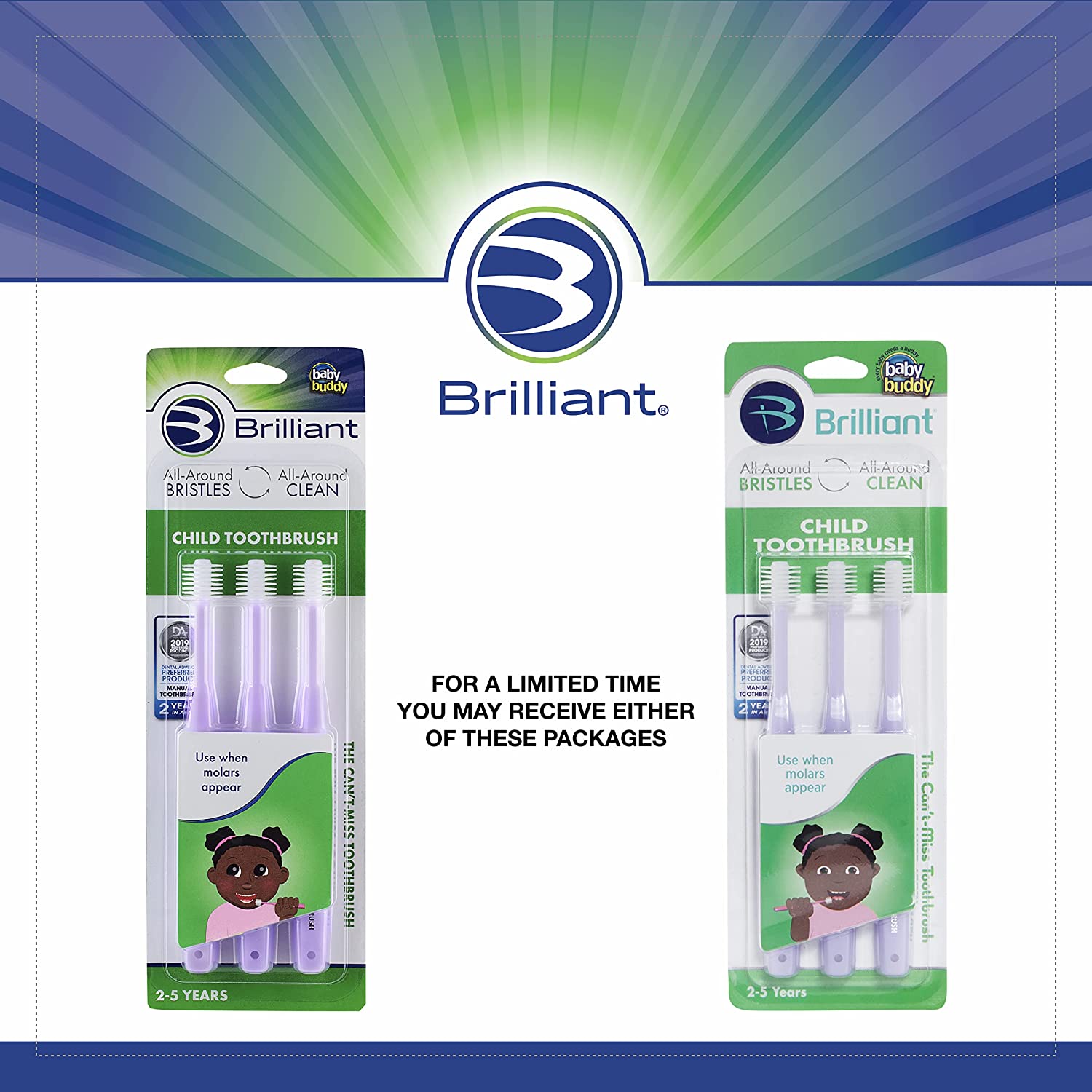 Brilliant Child Toothbrush by Baby Buddy - Ages 2-5 Years, When Molars Appear, Micro Bristles Clean