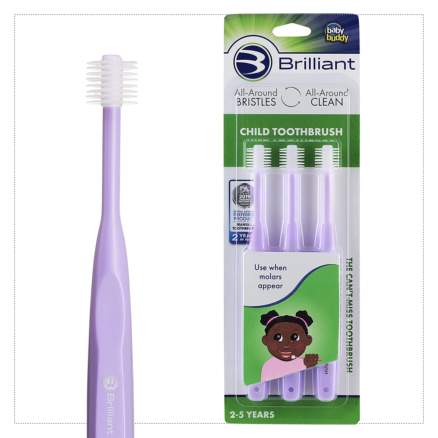 Brilliant Child Toothbrush by Baby Buddy - Ages 2-5 Years, When Molars Appear, Micro Bristles Clean