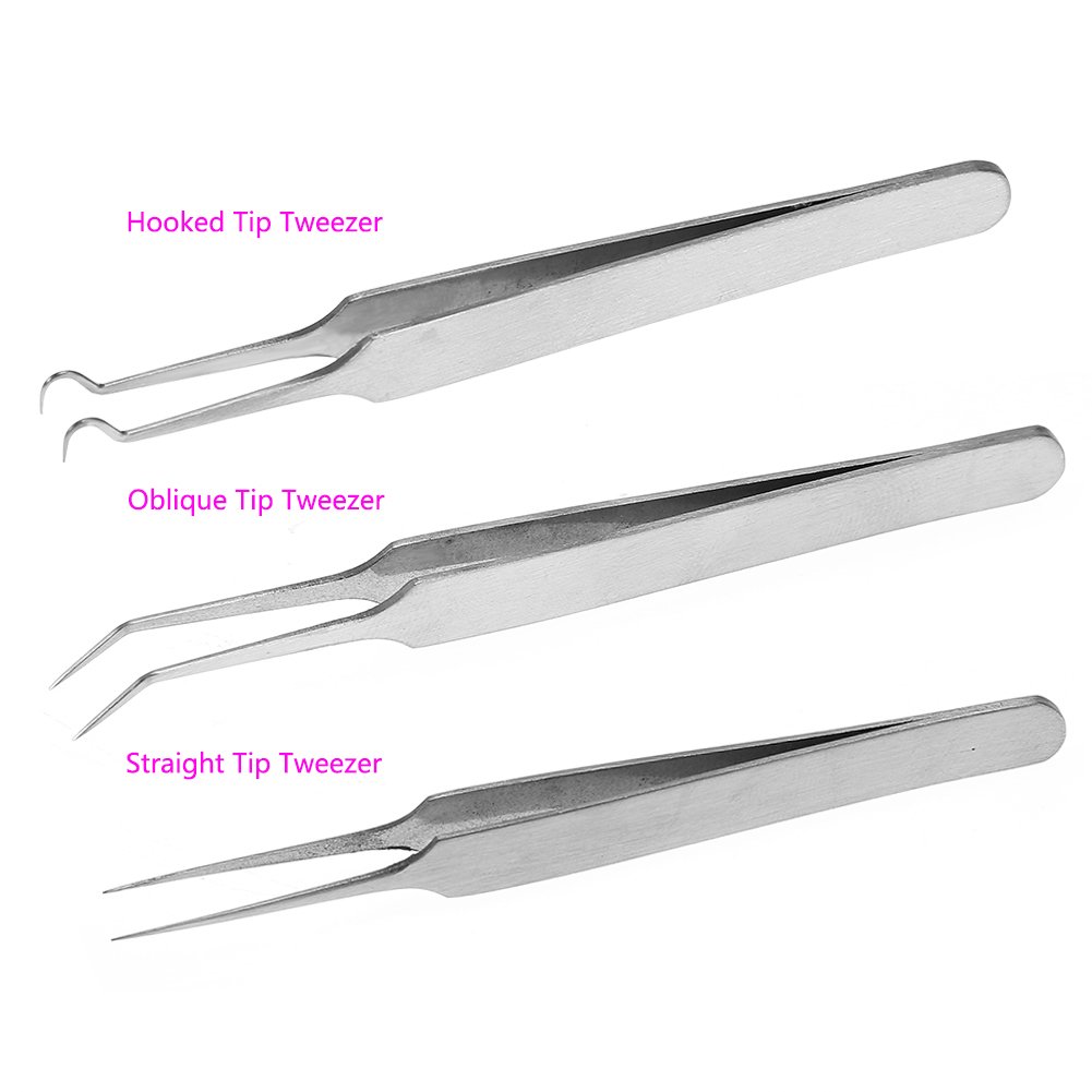 Blackhead Extractor Tweezer, 3.4in Stainless Steel Curved Hook Oblique Straight Clip Tweezer for Rem