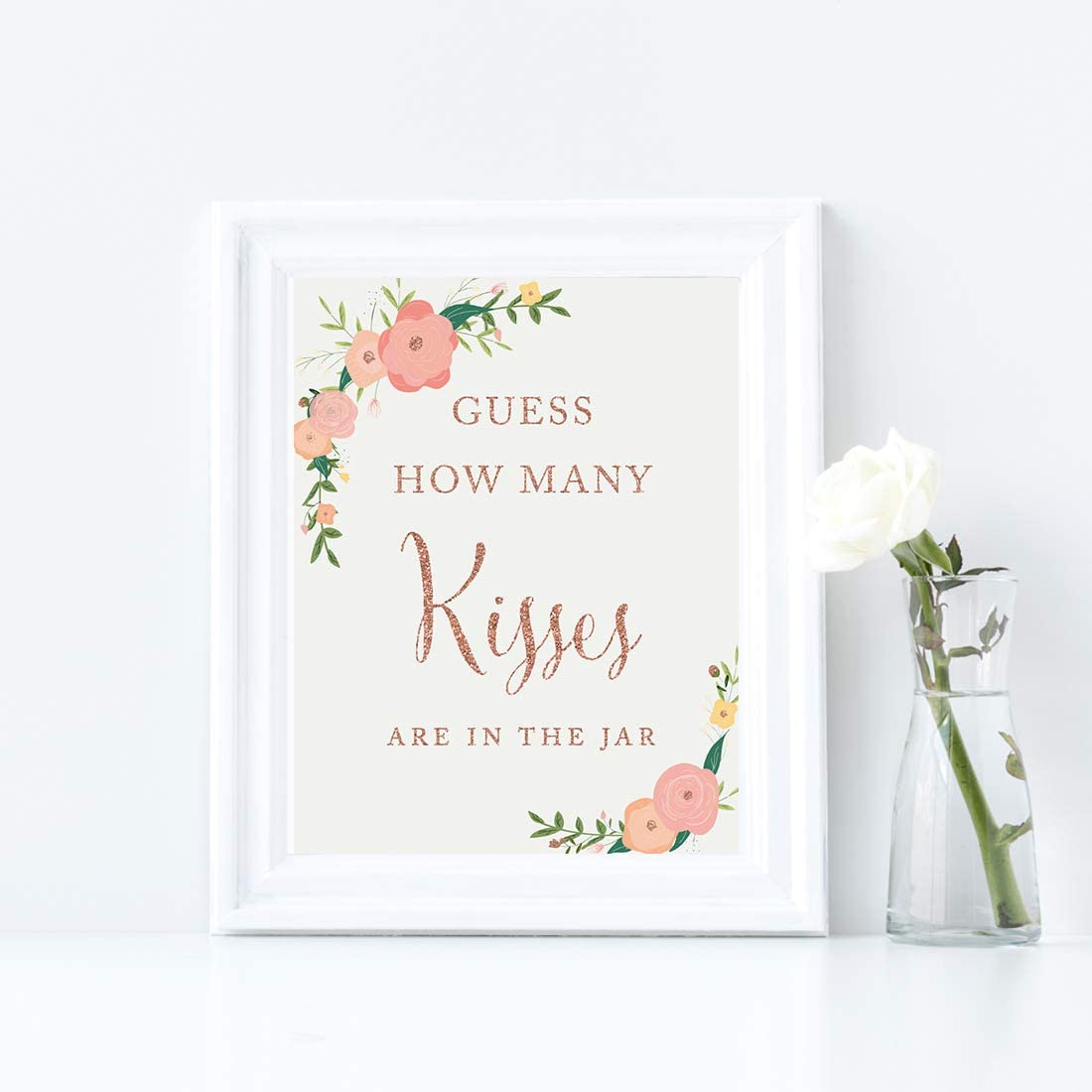 Andaz Press Wedding Party Signs, Faux Rose Gold Glitter with Florals, 8.5x11-inch, Guess How Many Ki