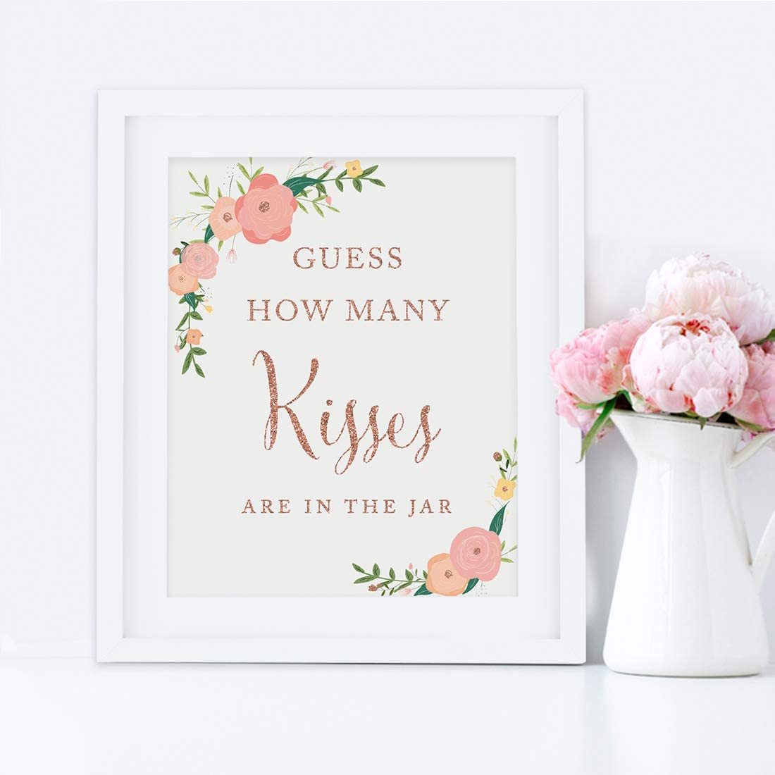 Andaz Press Wedding Party Signs, Faux Rose Gold Glitter with Florals, 8.5x11-inch, Guess How Many Ki