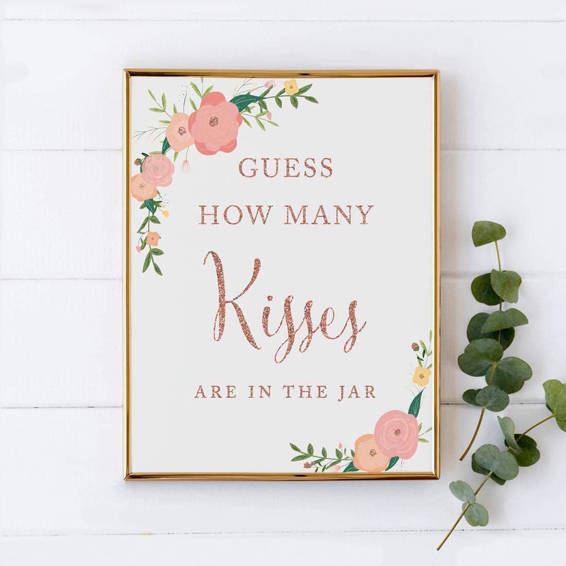 Andaz Press Wedding Party Signs, Faux Rose Gold Glitter with Florals, 8.5x11-inch, Guess How Many Ki