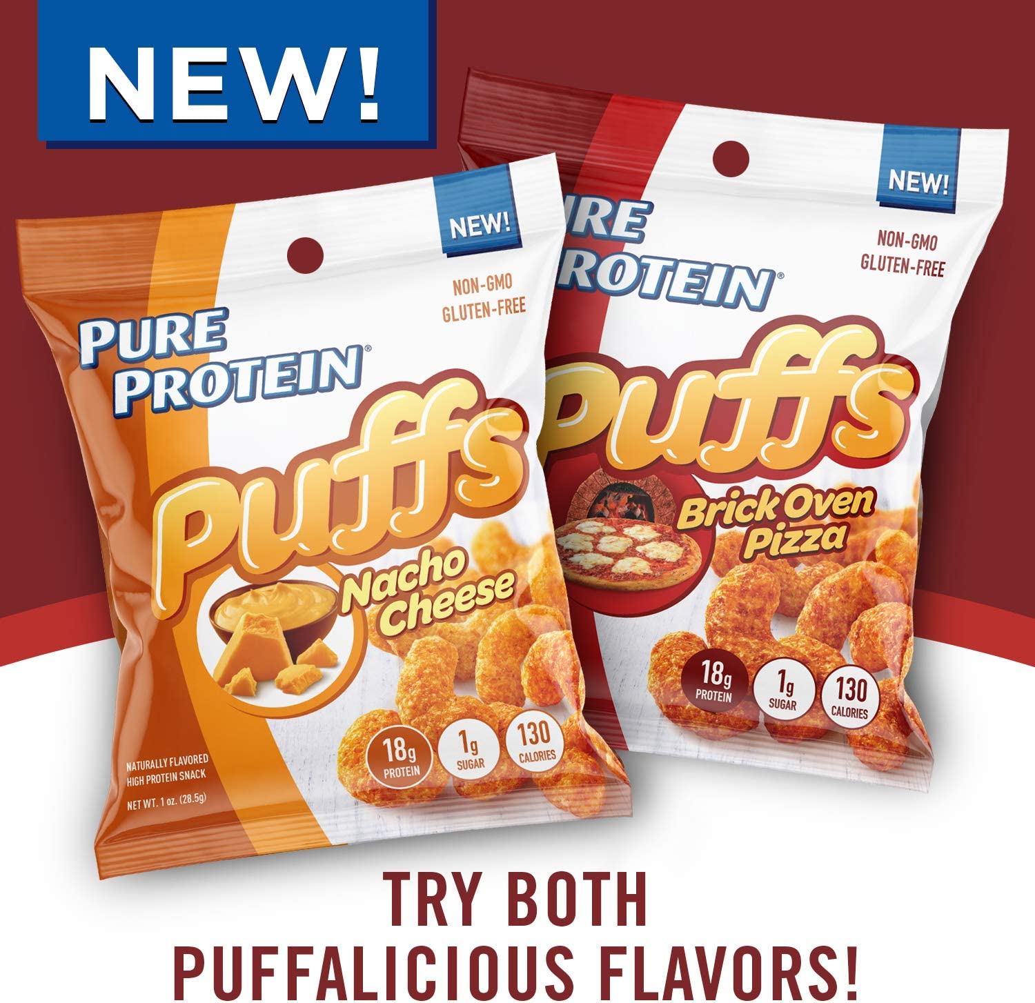 Pure Protein Puffs, Brick Oven Pizza, High Protein Snack, 18G Protein, 1.05oz, 12 Count
