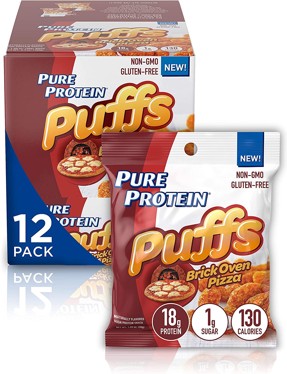Pure Protein Puffs, Brick Oven Pizza, High Protein Snack, 18G Protein, 1.05oz, 12 Count