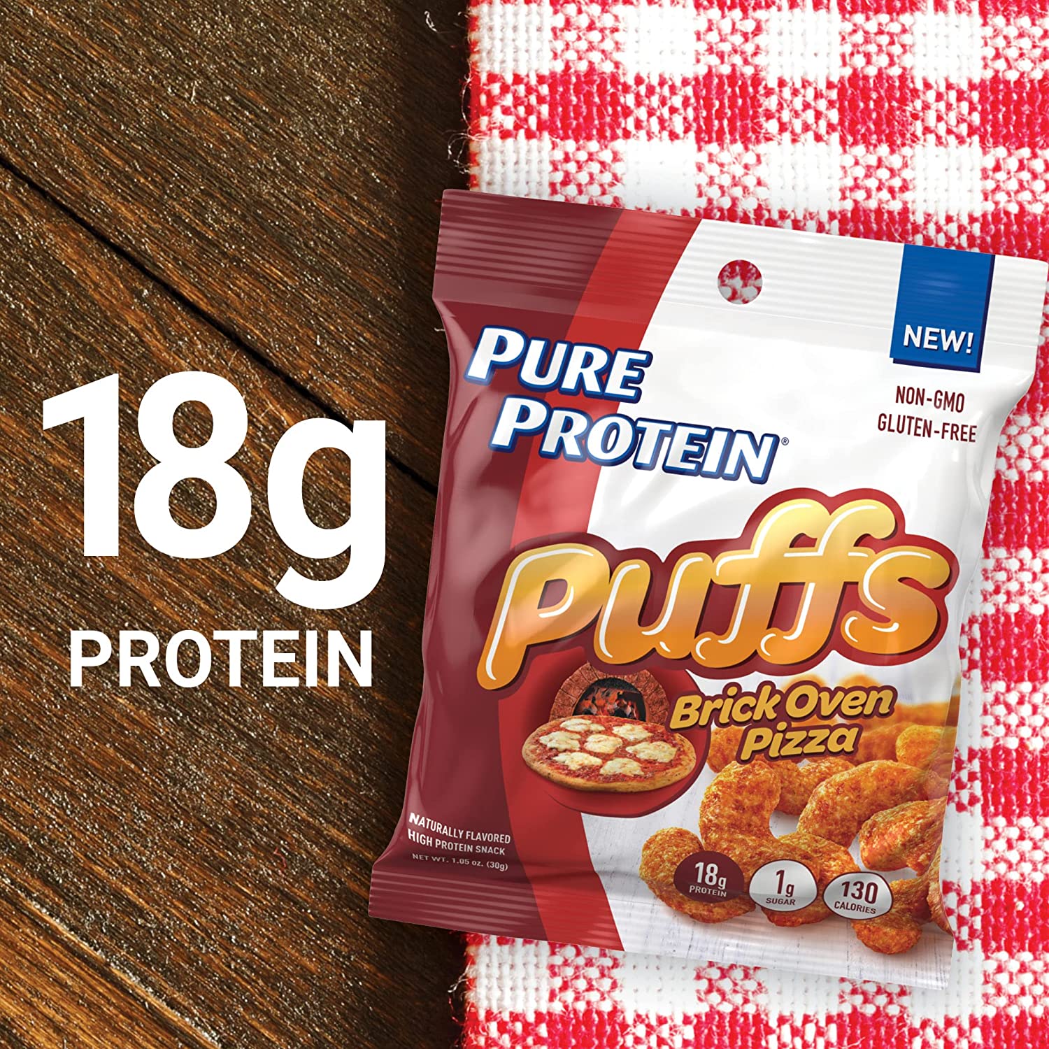 Pure Protein Puffs, Brick Oven Pizza, High Protein Snack, 18G Protein, 1.05oz, 12 Count