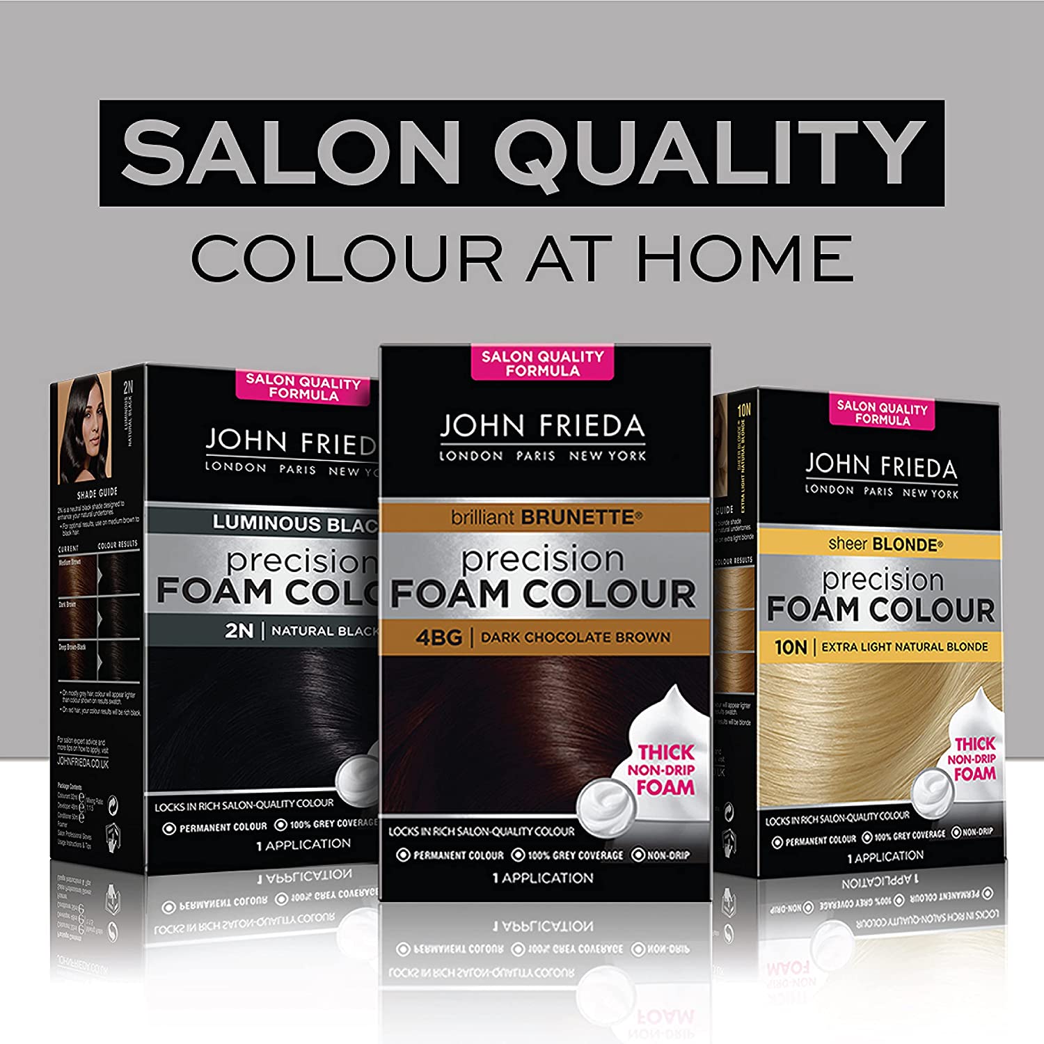 John Frieda Precision Foam Hair Color, Light Natural Brown 6N, Full-coverage Kit with Thick Foam for