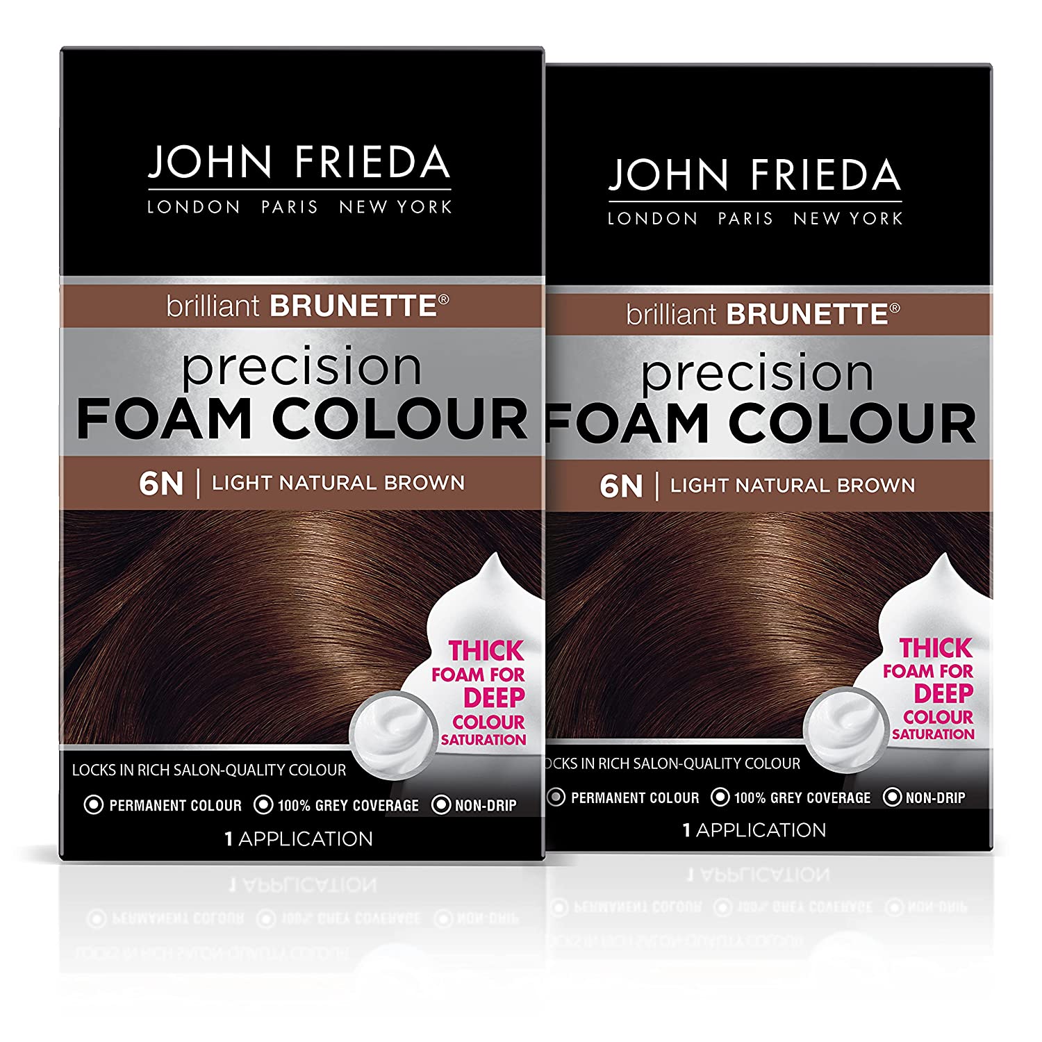 John Frieda Precision Foam Hair Color, Light Natural Brown 6N, Full-coverage Kit with Thick Foam for