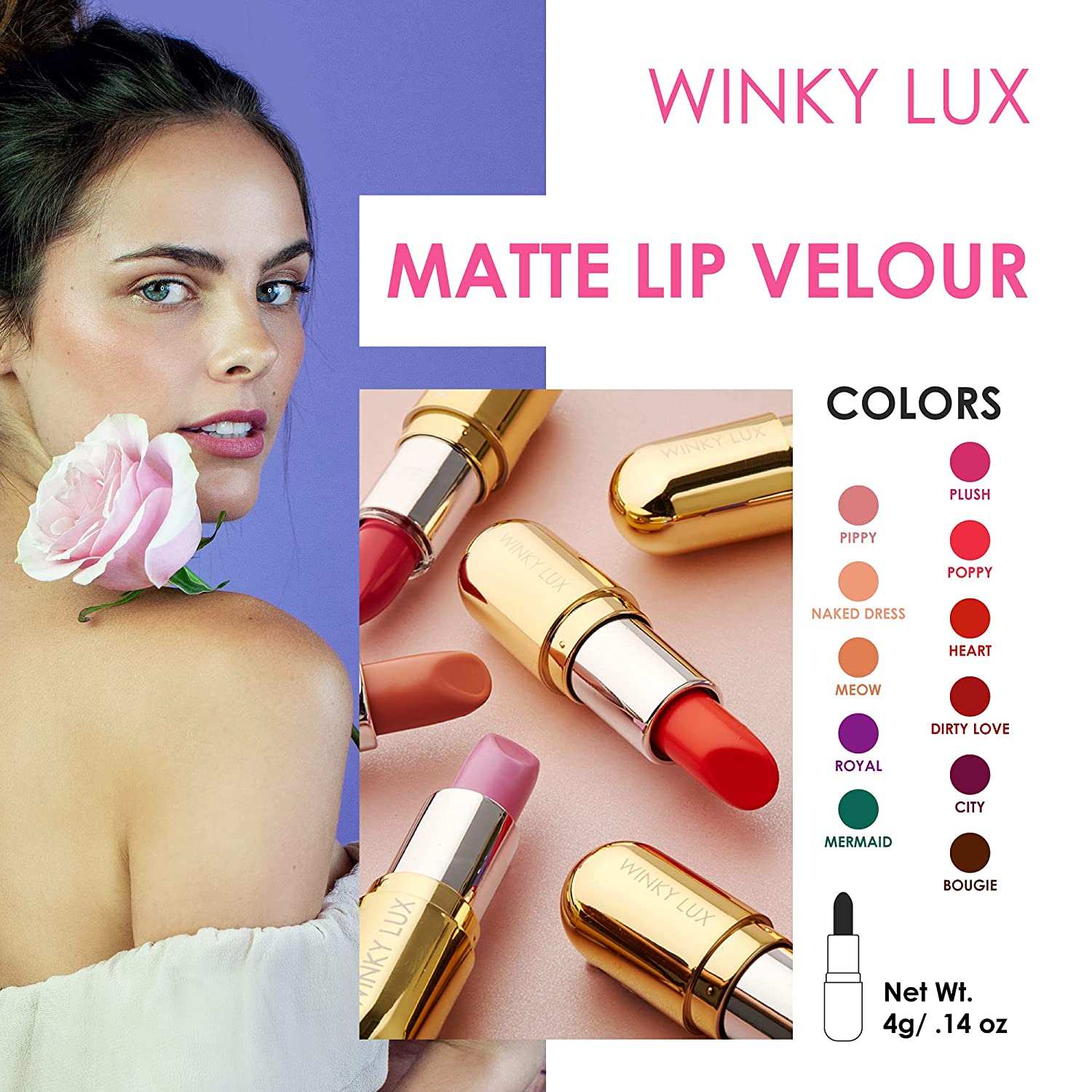 Winky Lux Matte Lip Velour, 24-Hour Long Lasting Lipstick, Hydrating with Castor Seed Oil and Vanill