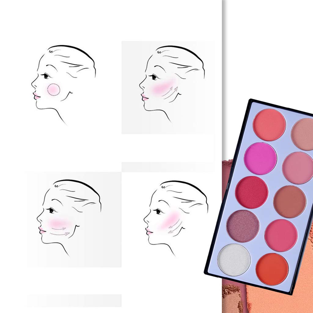 MagiDeal Blusher Palette 10 Color Makeup Face Cheek Matte Powder Blush Pallet - with Brush