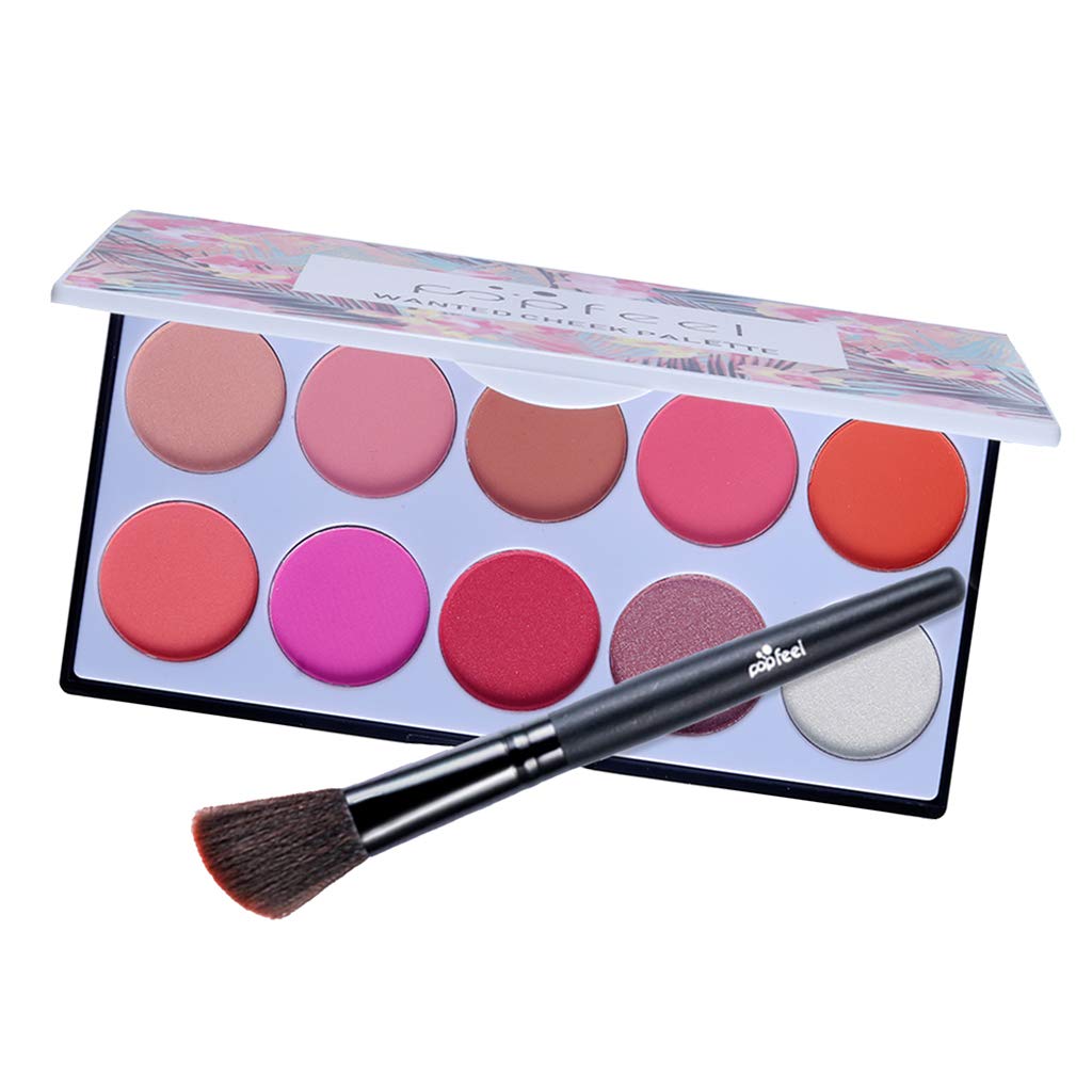 MagiDeal Blusher Palette 10 Color Makeup Face Cheek Matte Powder Blush Pallet - with Brush