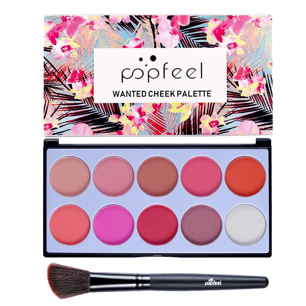 MagiDeal Blusher Palette 10 Color Makeup Face Cheek Matte Powder Blush Pallet - with Brush