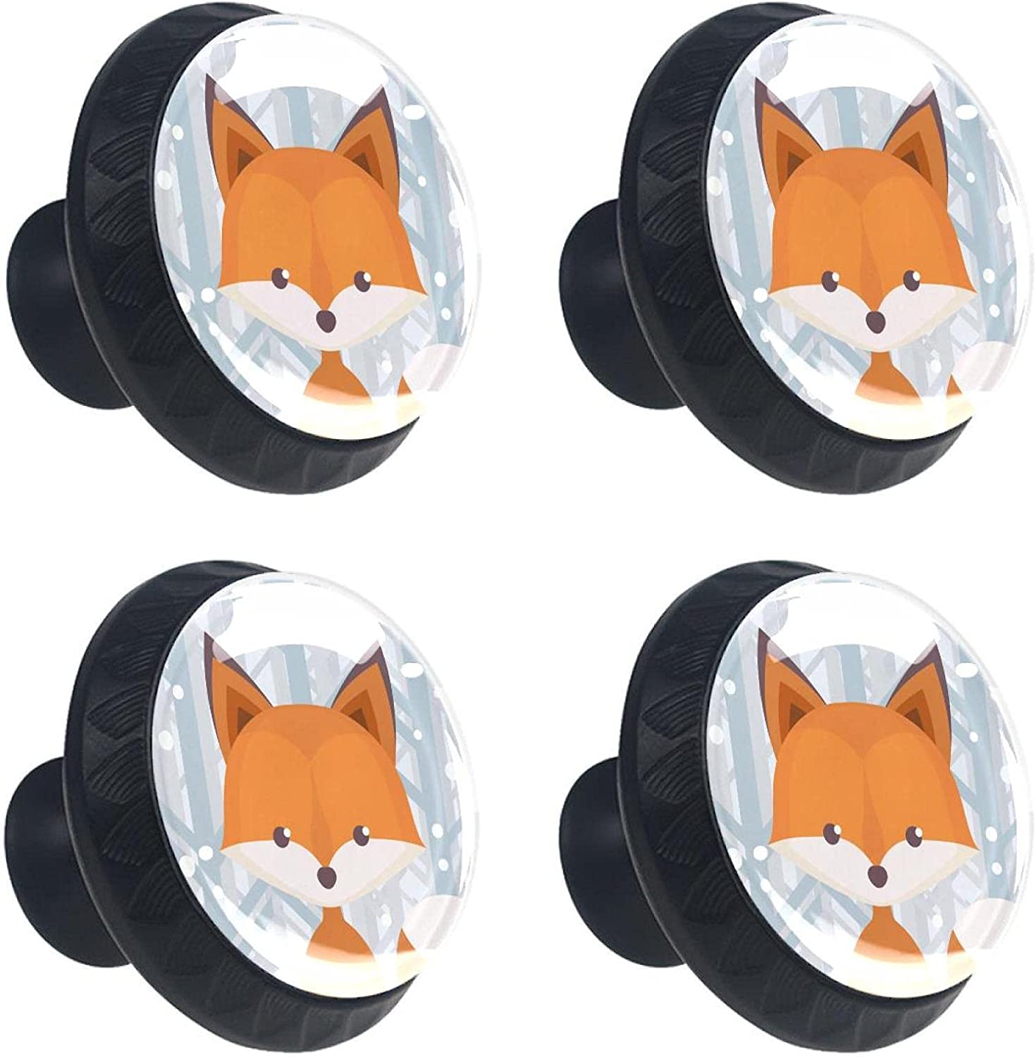 Lovely Fox Before Forest 1-01 for Nursery Cupboard Wardrobe Closet Kitchen 4 PackDecorative Door Kno