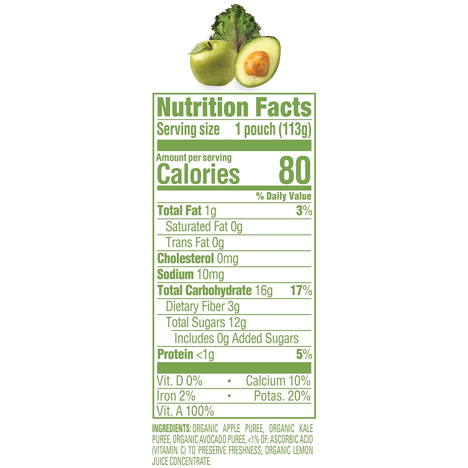 Happy Baby Organics Clearly Crafted Stage 2 Baby Food Apples, Kale & Avocados, 4 Ounce Pouch (Pack o