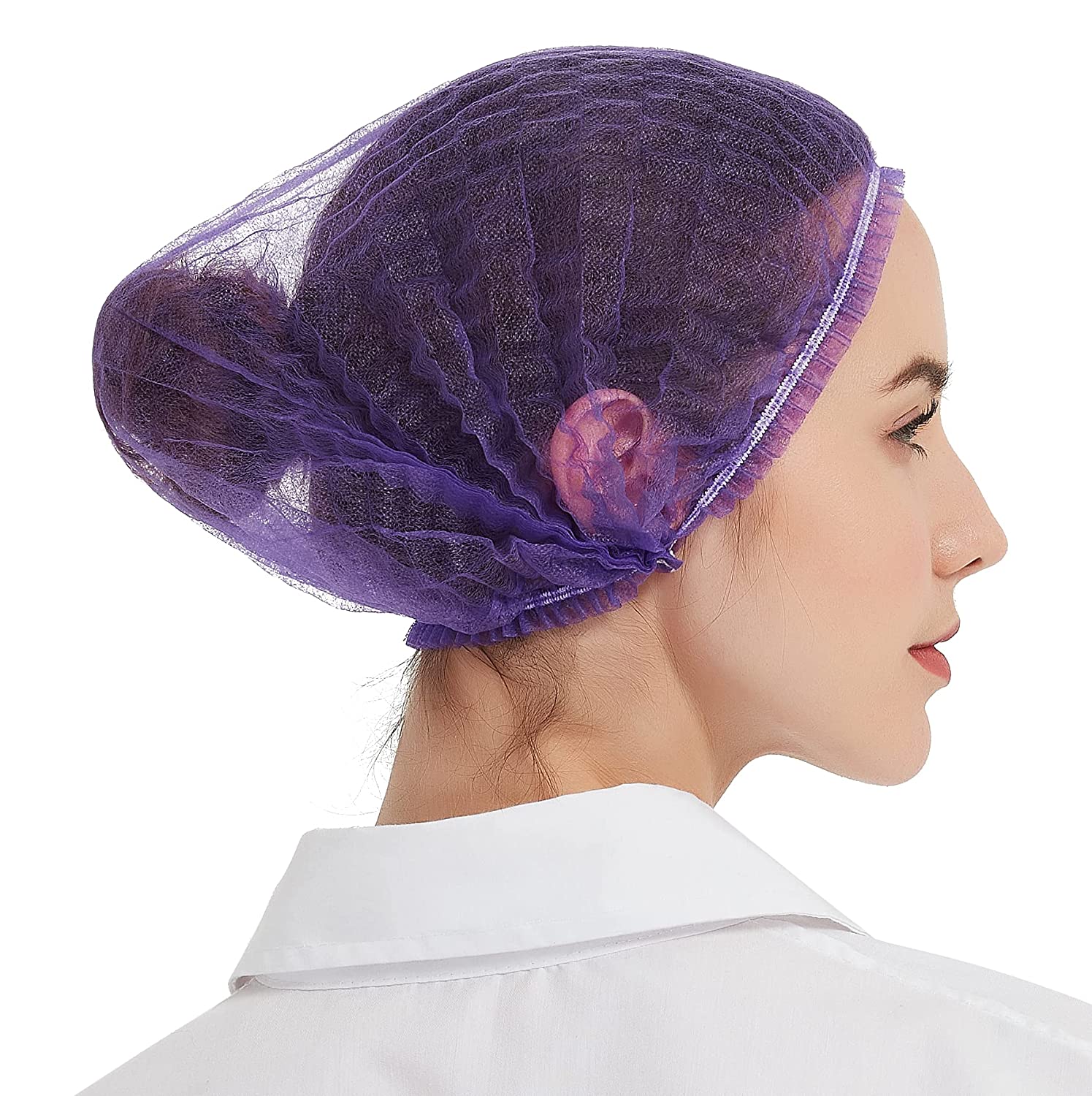 ProtectX Disposable Bouffant (Hair Net) Caps Hair Head Cover Nets 21” (Purple 100 pack)