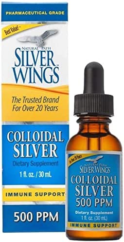 Natural Path Silver Wings. Colloidal Silver Bottle 500 PPM of 32 Oz/960 mL + Colloidal Silver Droppe