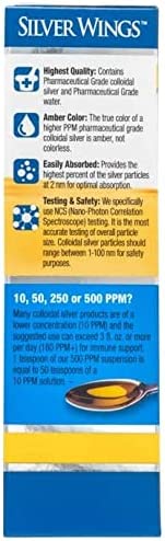 Natural Path Silver Wings. Colloidal Silver Bottle 500 PPM of 32 Oz/960 mL + Colloidal Silver Droppe