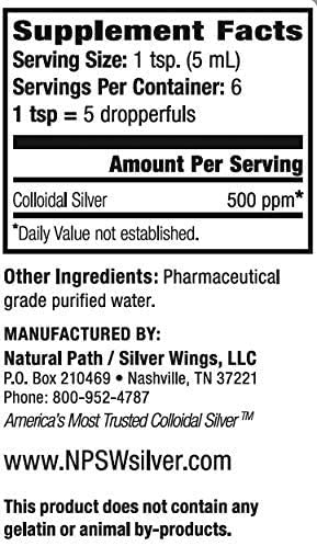 Natural Path Silver Wings. Colloidal Silver Bottle 500 PPM of 32 Oz/960 mL + Colloidal Silver Droppe