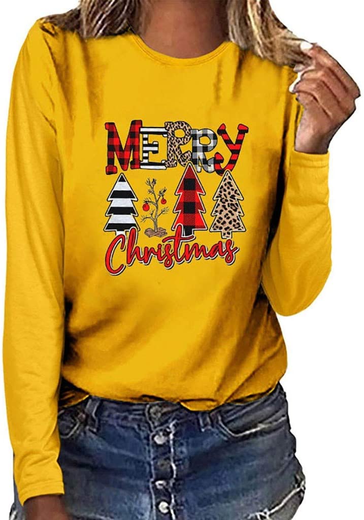 Dosoop Merry Christmas Sweatshirt for Women Leopard Tree Graphic Long Sleeve Tees Shirt Blouse Pullo