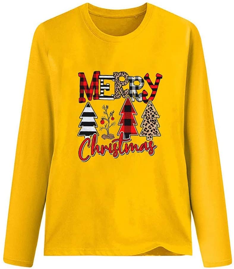 Dosoop Merry Christmas Sweatshirt for Women Leopard Tree Graphic Long Sleeve Tees Shirt Blouse Pullo