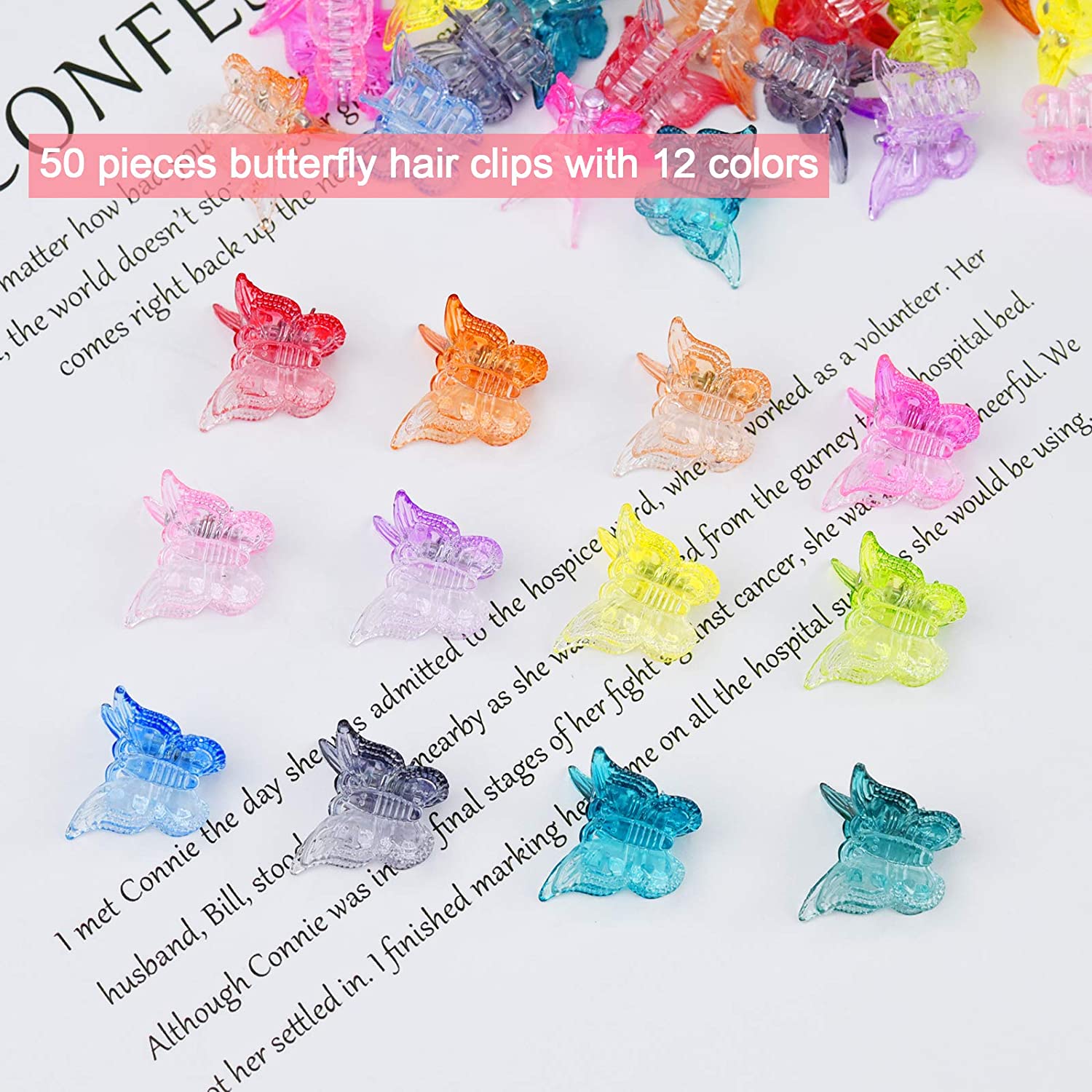 EAONE Butterfly Hair Clips 50Pcs, Pastel Cute Hair Clips Mini Small Hair Claw Clips Hair Aesthetic A