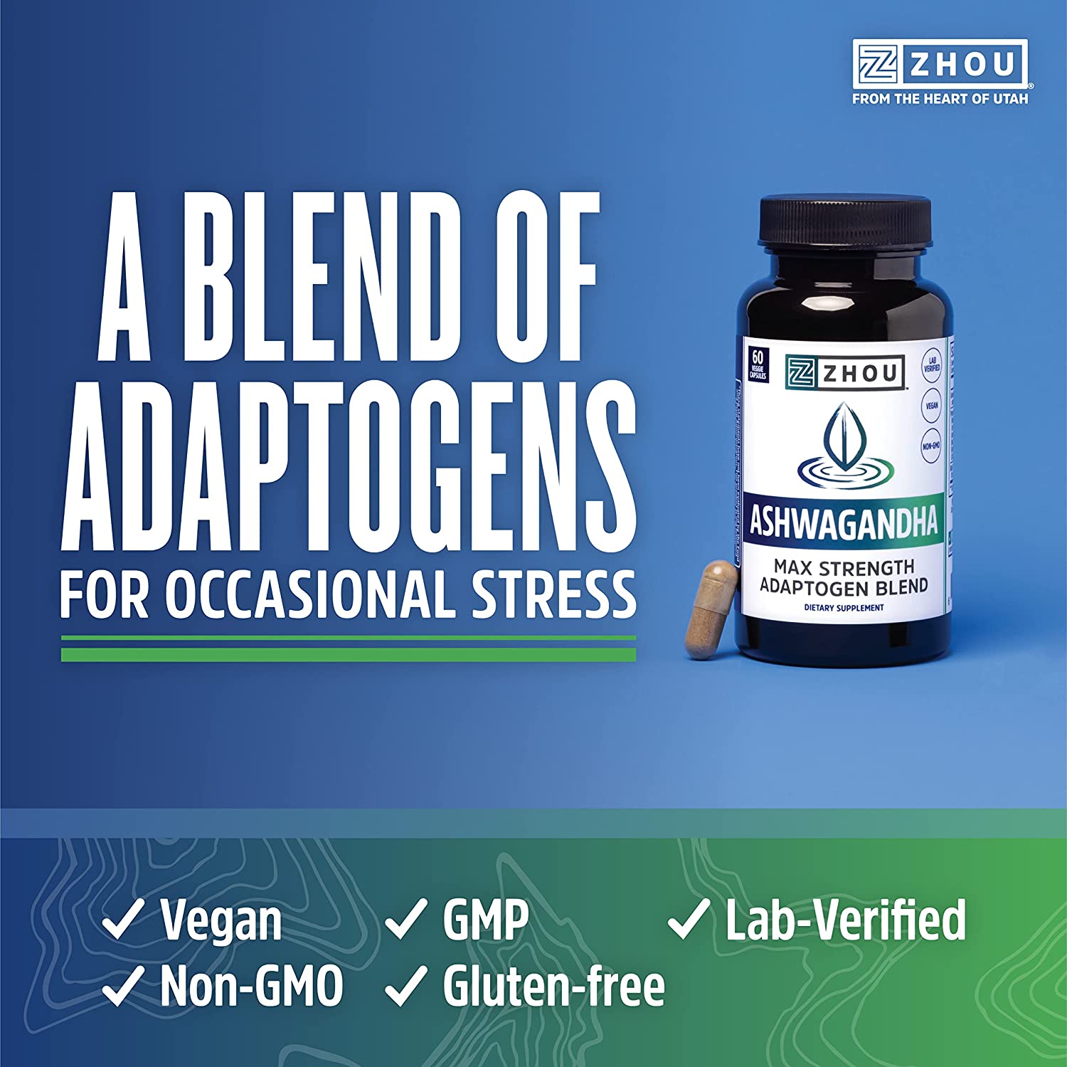 Zhou Nutrition Ashwagandha, Natural Adaptogenic Supplement with