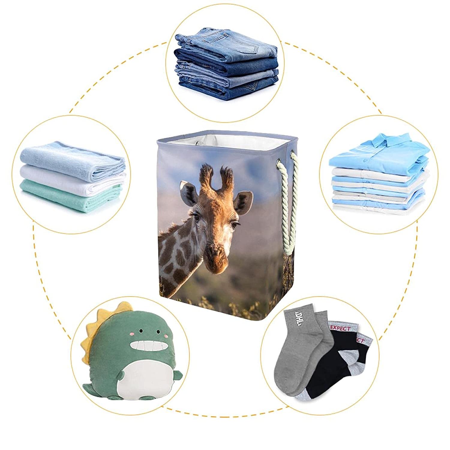 Laundry Basket Animal Giraffe Storage Basket with Handles Modern Decorative Toy Basket for Living Ro