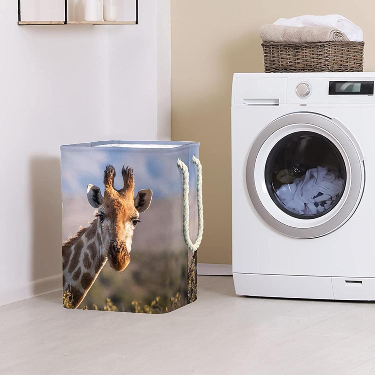 Laundry Basket Animal Giraffe Storage Basket with Handles Modern Decorative Toy Basket for Living Ro