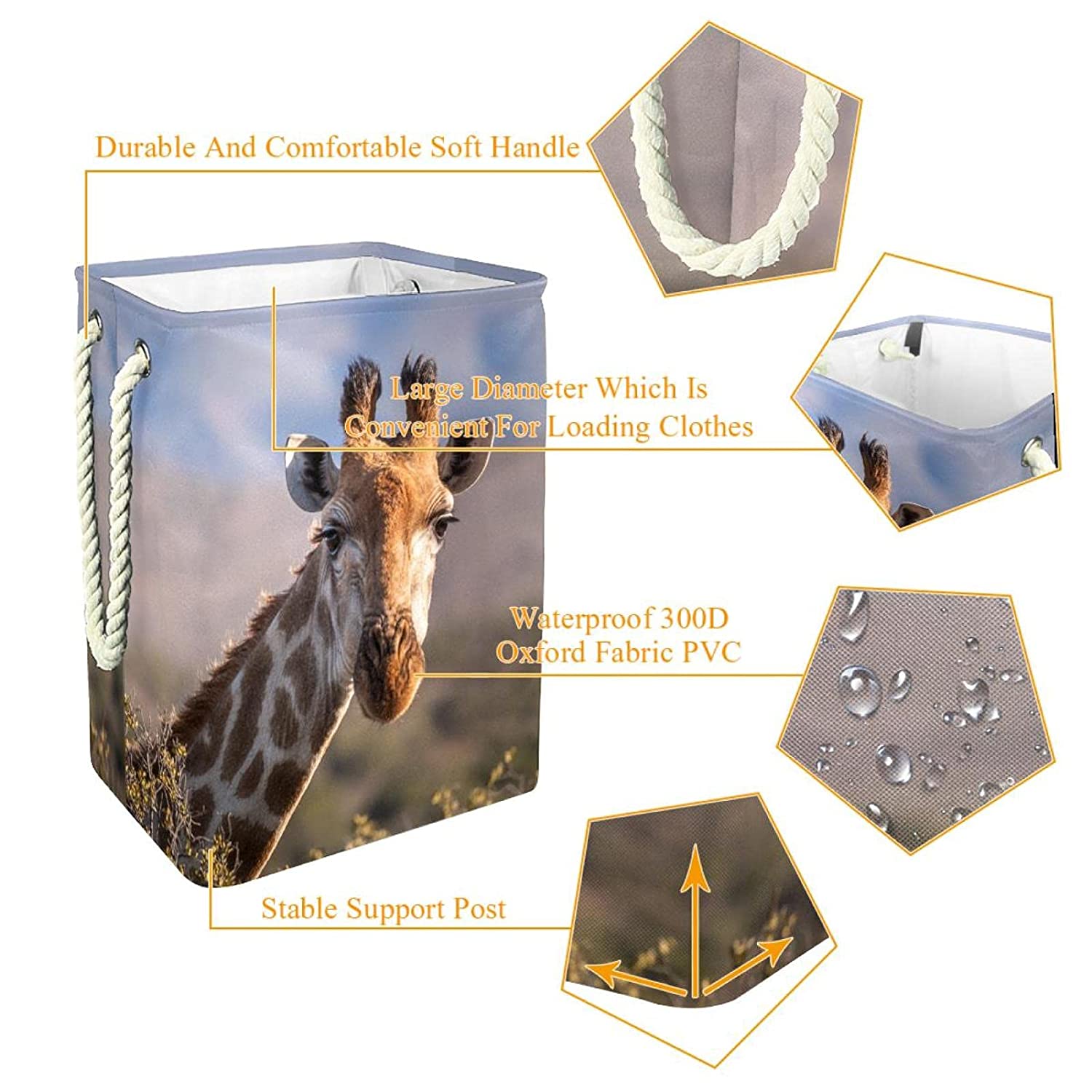 Laundry Basket Animal Giraffe Storage Basket with Handles Modern Decorative Toy Basket for Living Ro