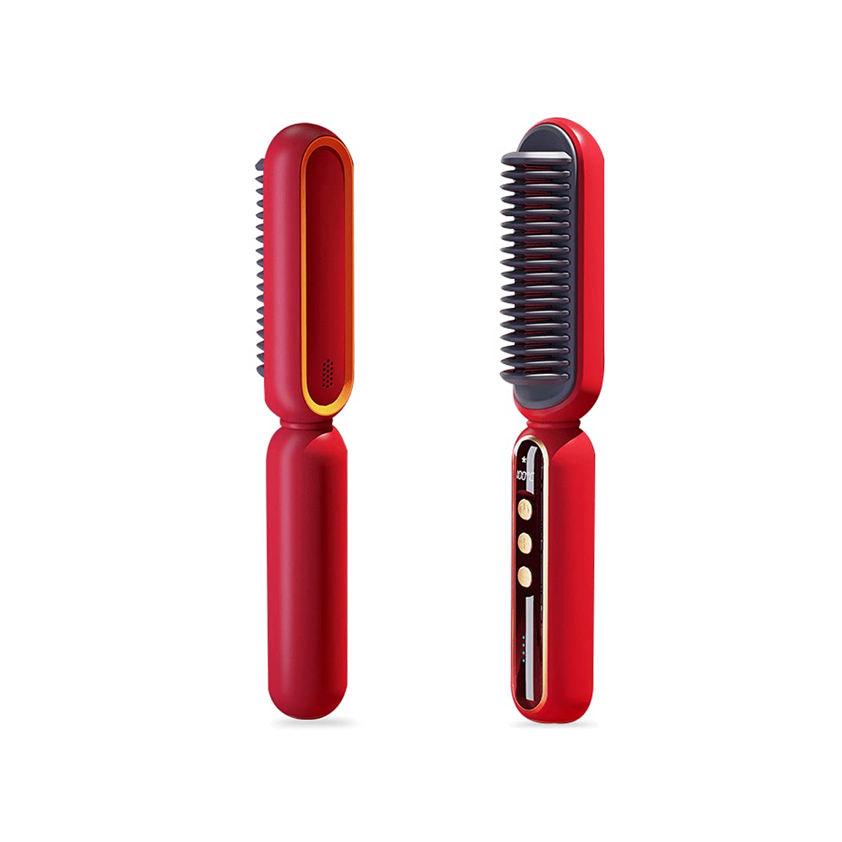 Anion Hair Straightener Brush, Cordless Rechargeable 2-IN-1 Hot Comb Brush with Anti-Scald, LCD Temp