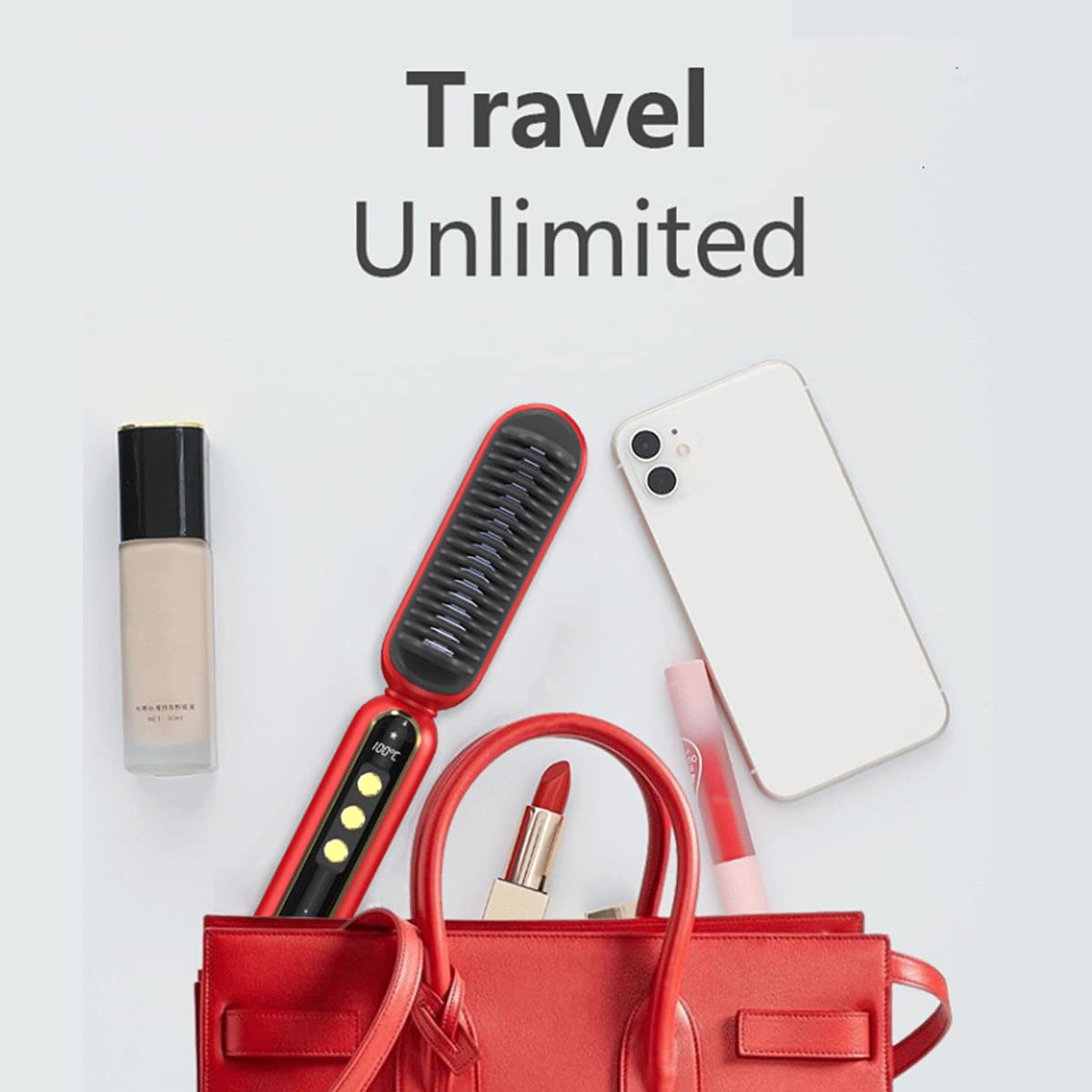 Anion Hair Straightener Brush, Cordless Rechargeable 2-IN-1 Hot Comb Brush with Anti-Scald, LCD Temp