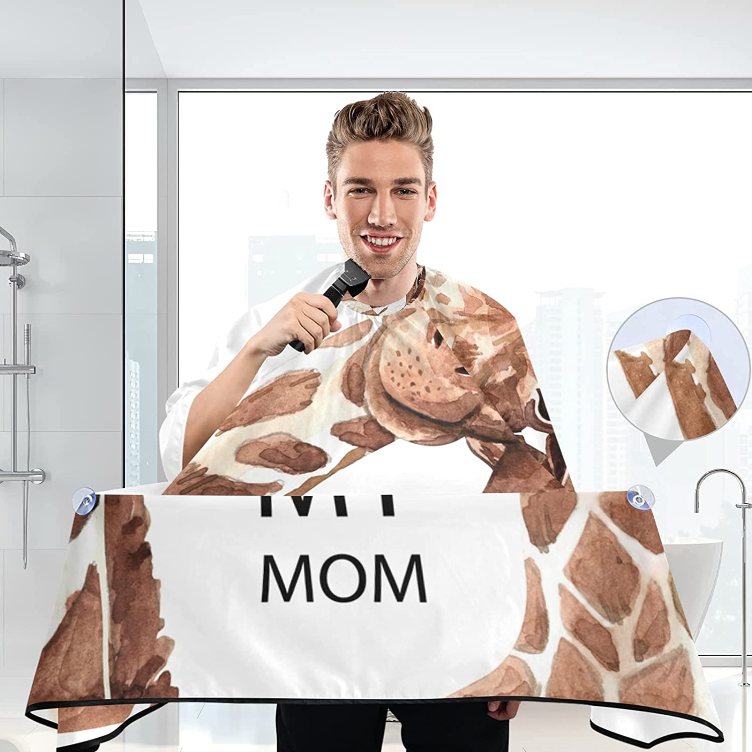Waterproof Barber Cape - Mom Giraffe Haircut Bib for Men, Unisex Hair Cutting Cape(7ya1a)