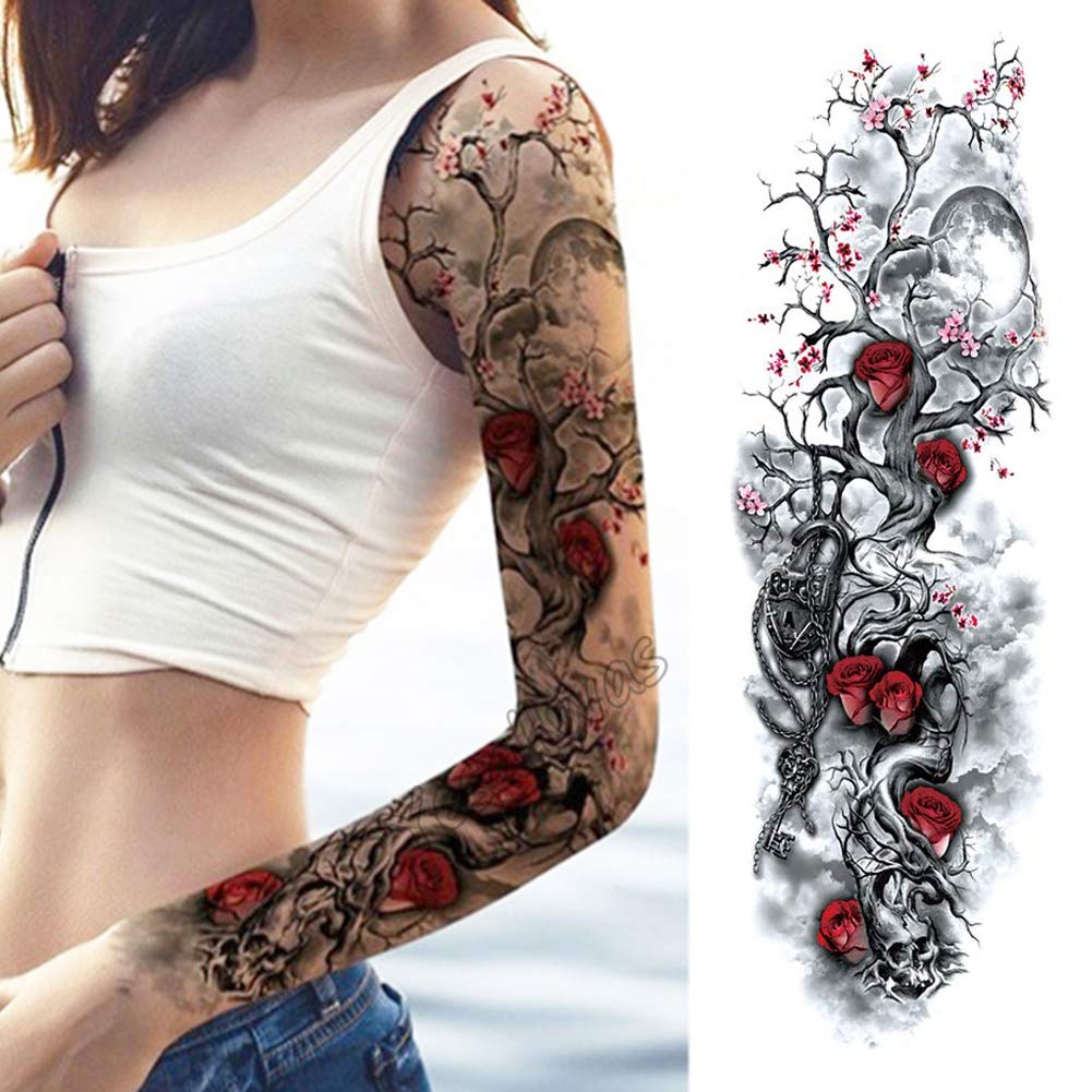Yesallwas 6 sheet Full Arm Temporary Tattoos for Women Men, Waterproof Extra Large Temporary Tattoos