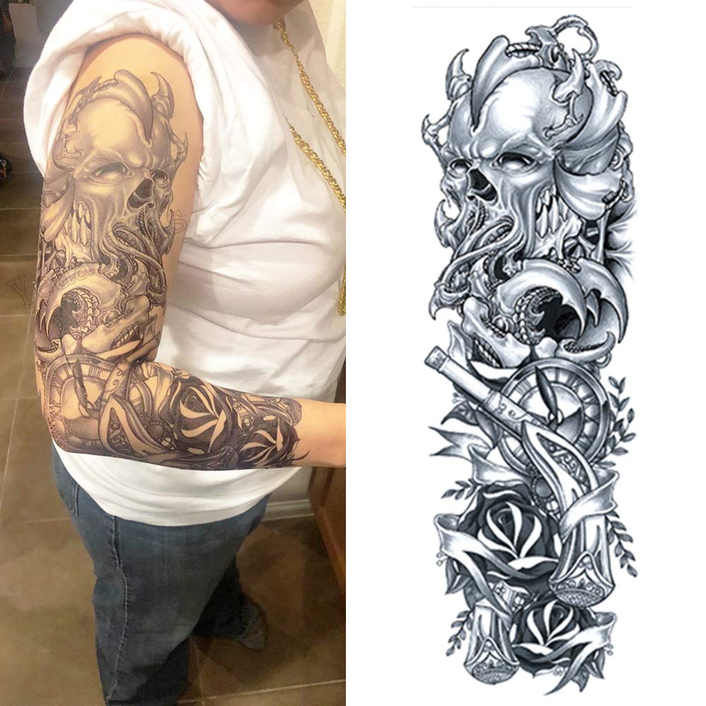 Yesallwas 6 sheet Full Arm Temporary Tattoos for Women Men, Waterproof Extra Large Temporary Tattoos