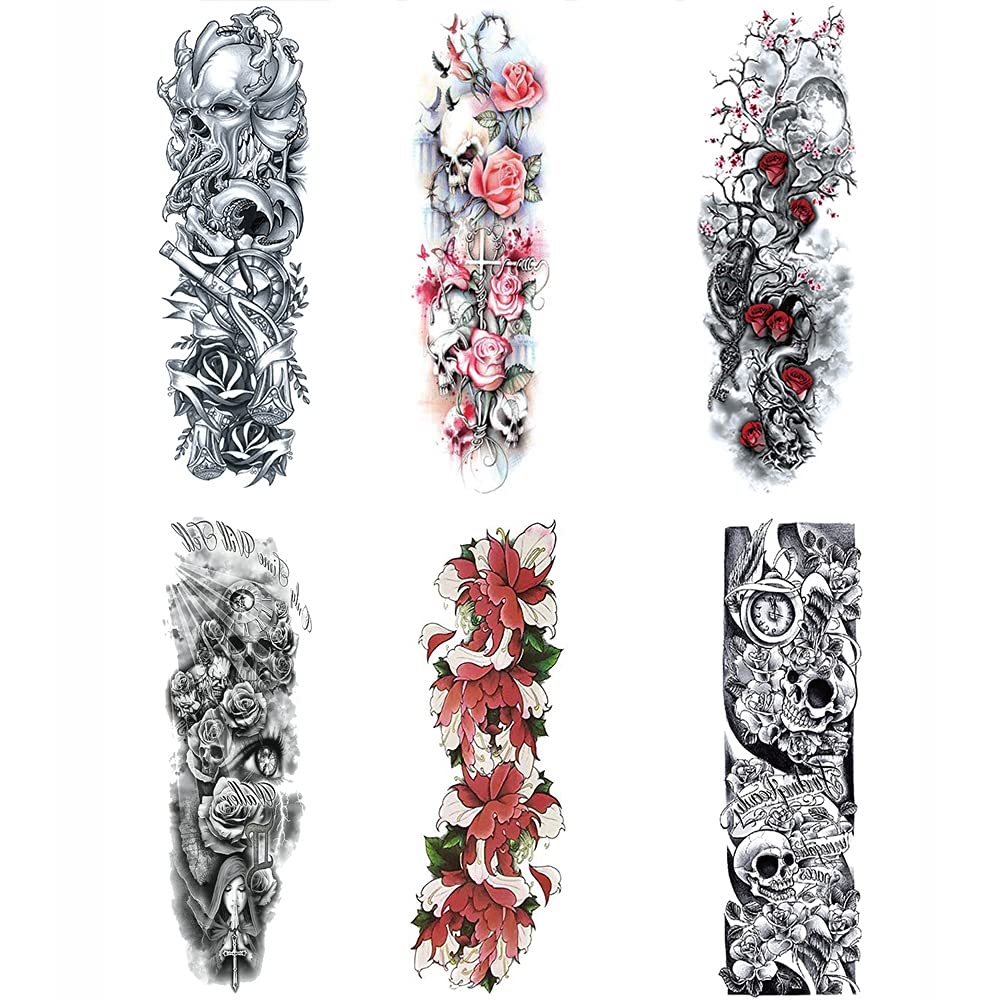 Yesallwas 6 sheet Full Arm Temporary Tattoos for Women Men, Waterproof Extra Large Temporary Tattoos