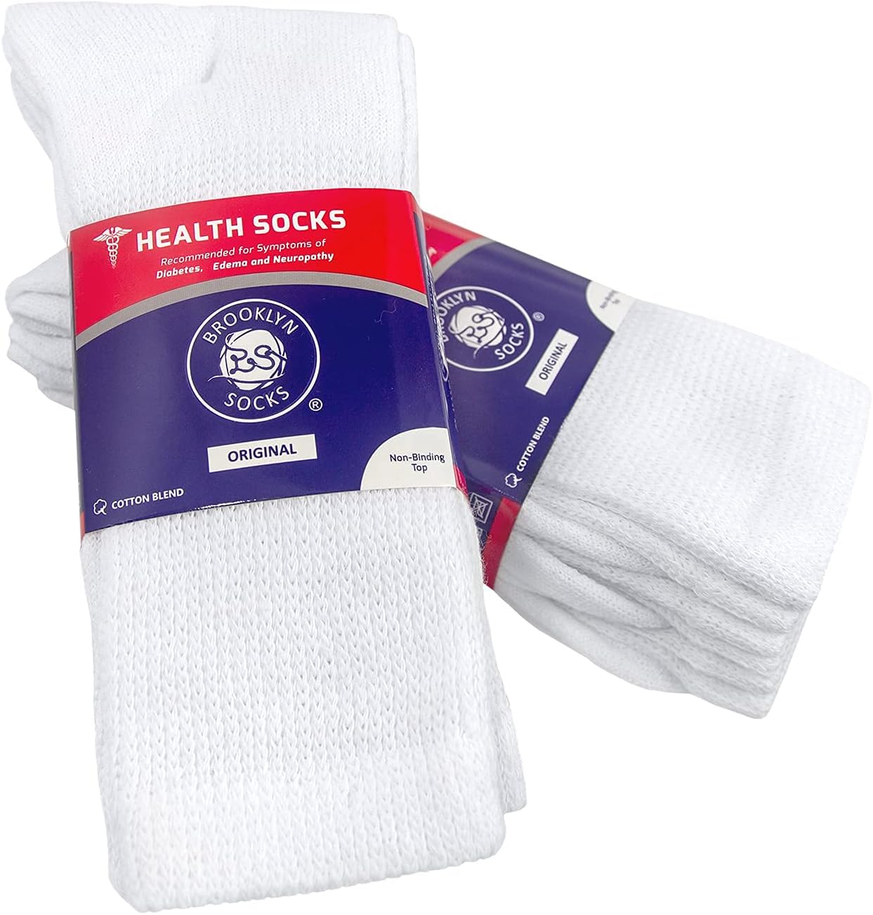 6 Pairs of Cotton Diabetic Neuropathy Crew Socks (10-13, Fits Mens Shoe Size 9-12, White)