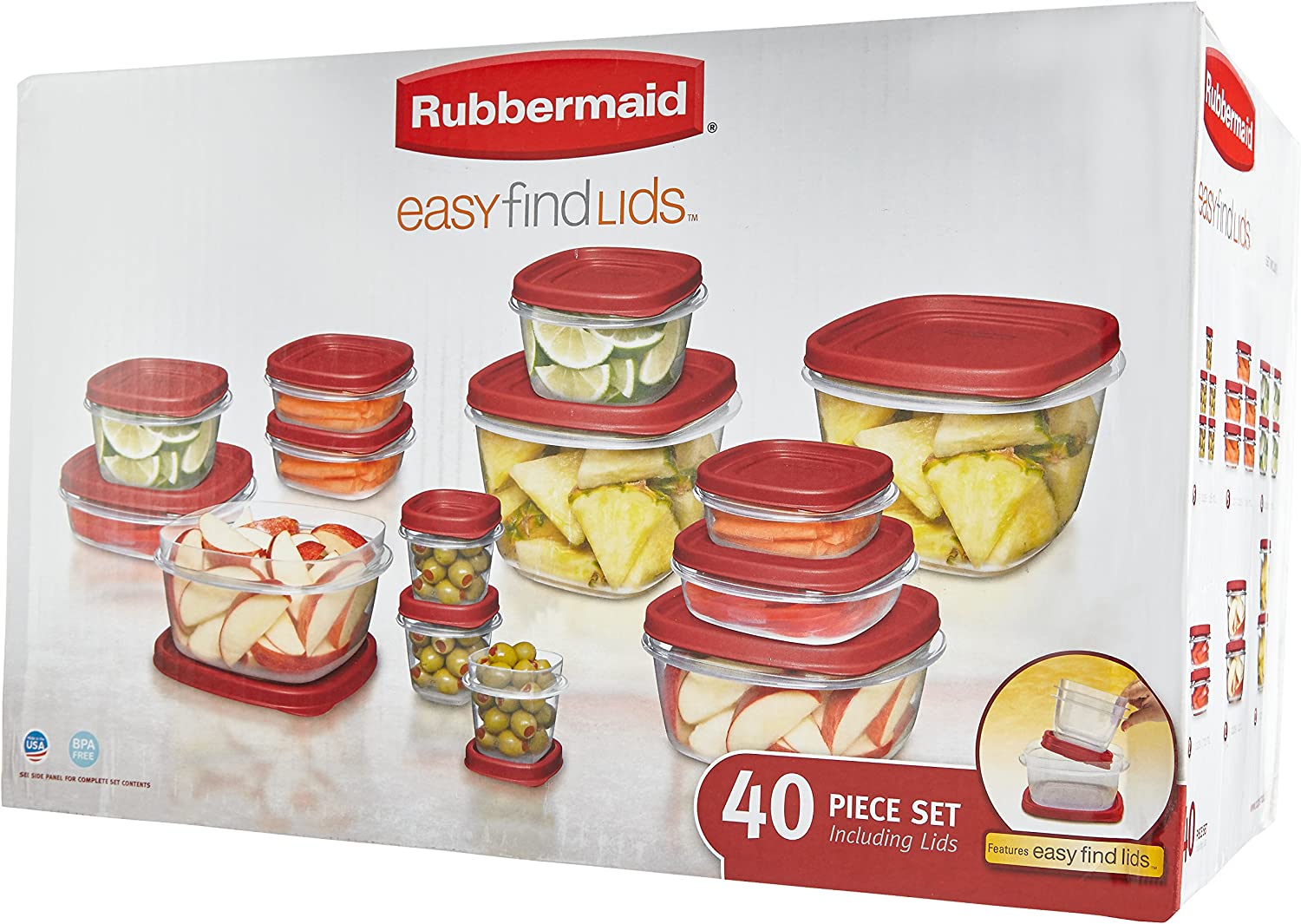 Rubbermaid Easy Find Lids Food Storage Containers, Racer Red, 40-Piece Set