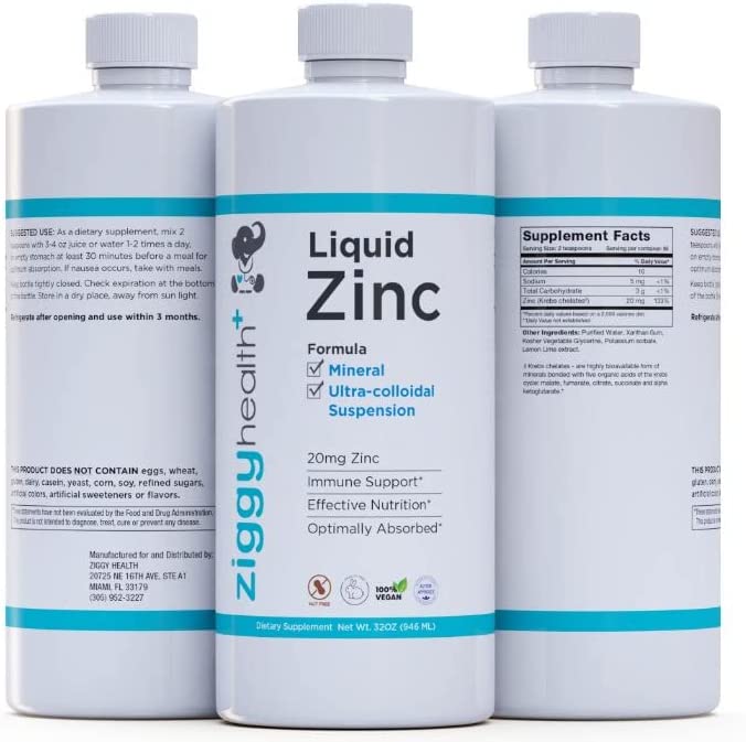 ZiggyHealth Liquid Zinc - Daily Immune Support Zinc Sulfate, Liquid Zinc Supplements, Detox & Skin C